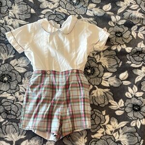 Plaid Shorts with White Blouse Set